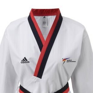 DOBOK ADI-POOMSAE NIÑA "WT APPROVED" CUELLO NEGRO/ROJO